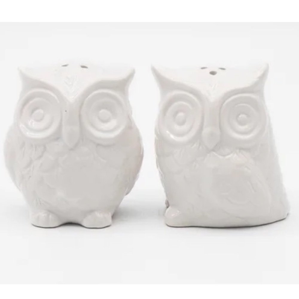 Owl Salt & Pepper Shaker Set LiL Shakies Porcelain White By Godinger Silver Art - Picture 2 of 15
